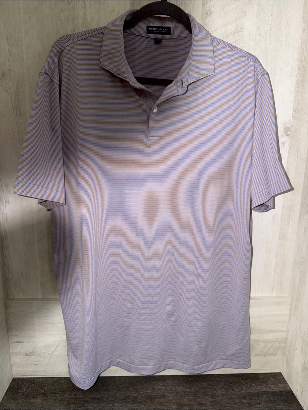 Peter Millar Lavender, Gold & White Micro-Stripe Golf Polo Carlton Woods Country